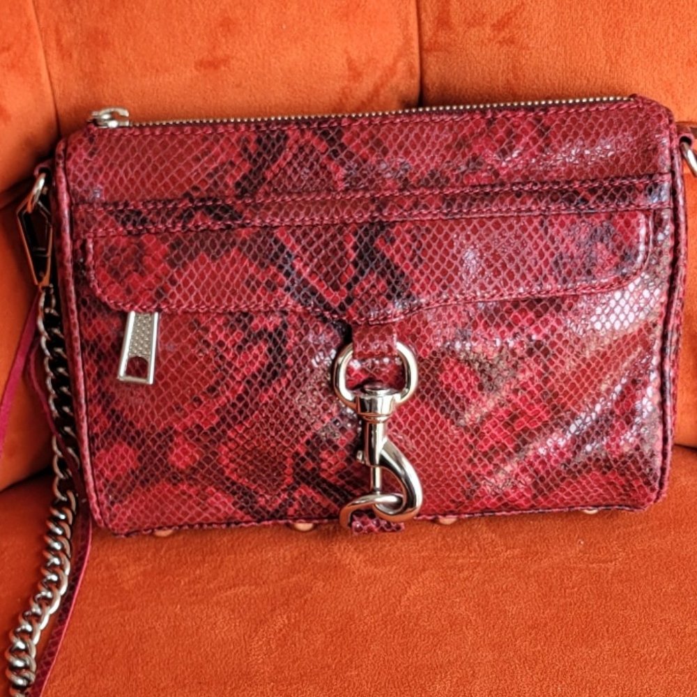 Rebecca Minkoff Mini Mac Burgandy Python Prints C… - image 2